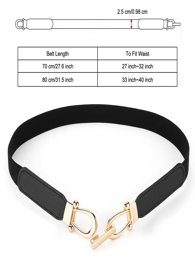SLIPEXSAFE 2 Pcs Elastic Belts for Women, Black and Brown Belt with Gold Buckles, Dress Skinny Belts (Middle size) - Image 4